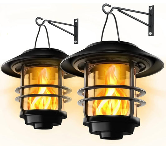 EmberHaven™ Outdoor Solar Flame Lantern Sconce Set